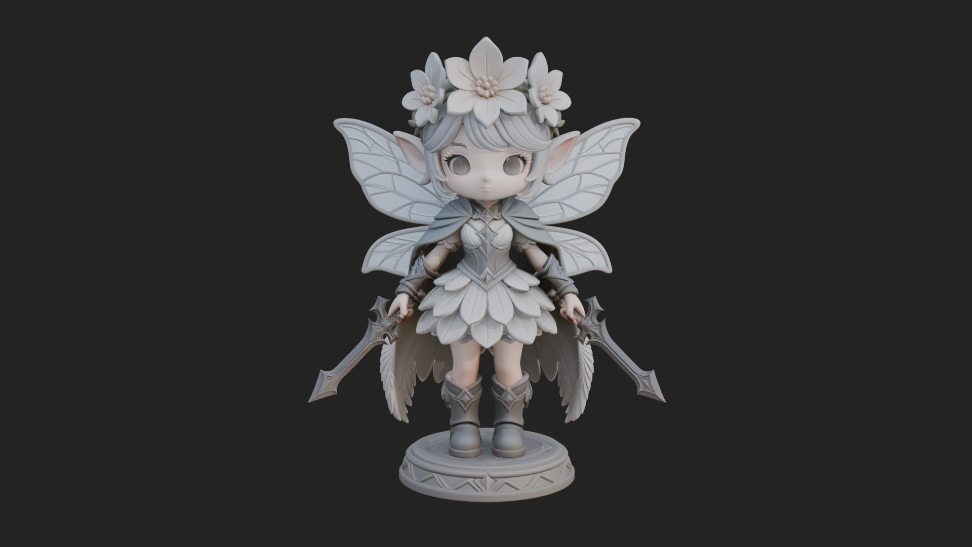Chibi Flower Fairy With Sword Statue Design 3 3D Print Model 3D Model