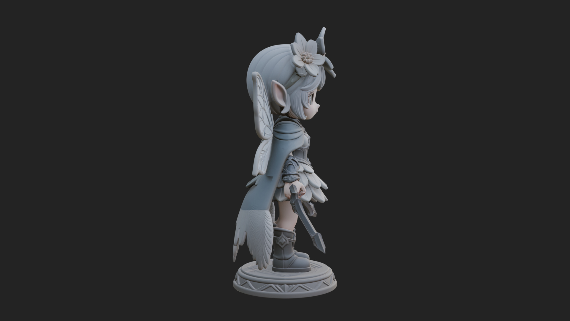 Chibi Flower Fairy With Sword Statue Design 3 3D Print Model 3D Model