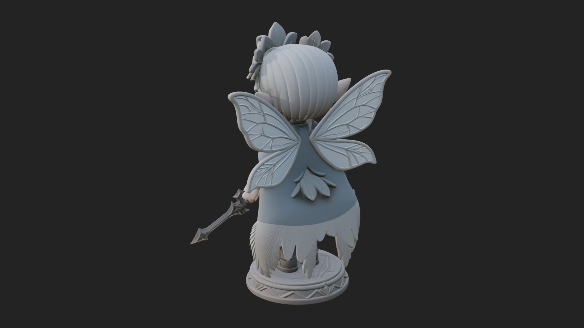 Chibi Flower Fairy With Sword Statue Design 3 3D Print Model 3D Model