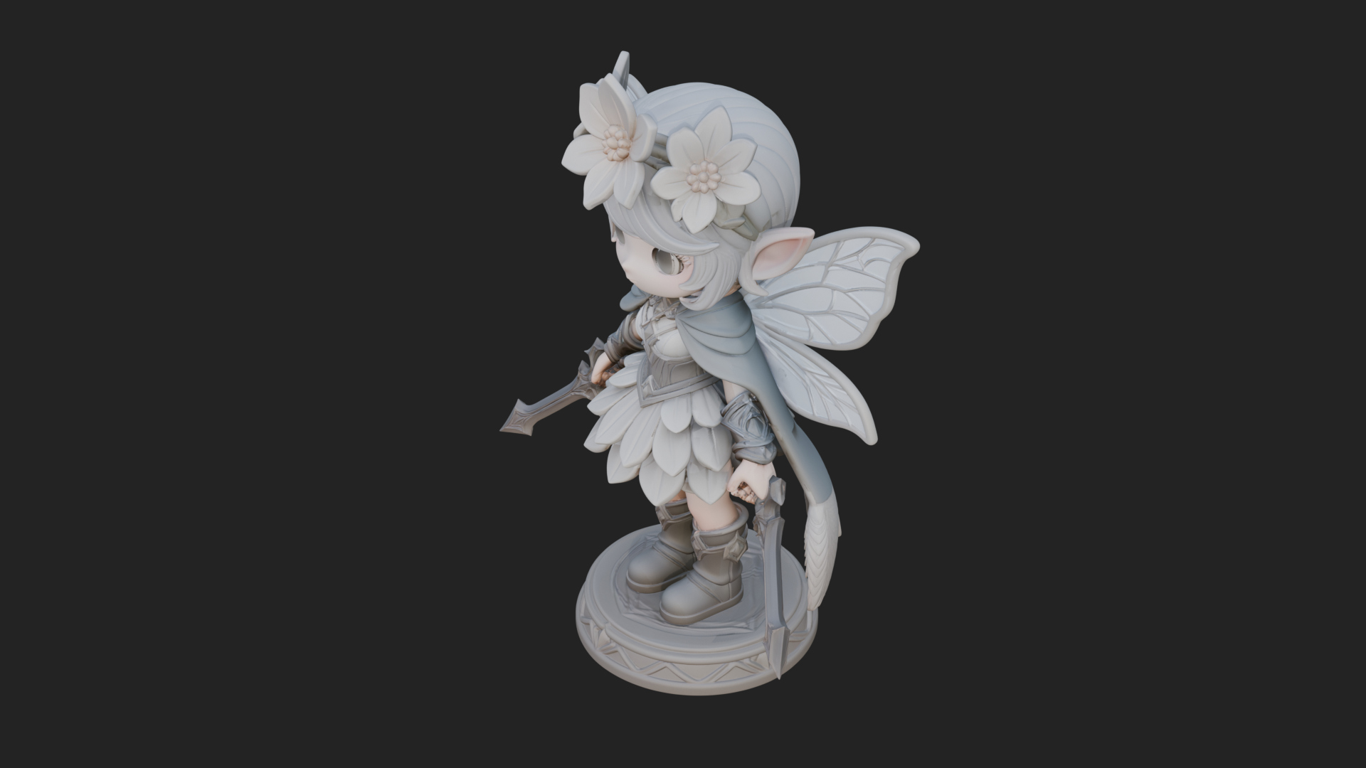 Chibi Flower Fairy With Sword Statue Design 3 3D Print Model 3D Model