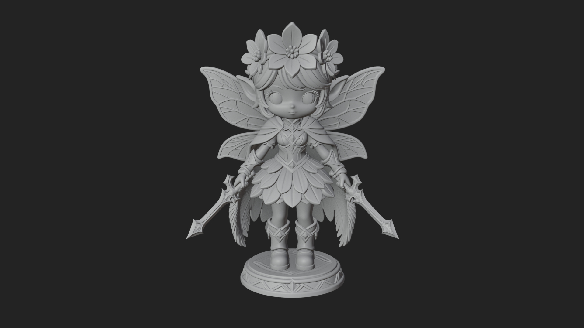 Chibi Flower Fairy With Sword Statue Design 3 3D Print Model 3D Model