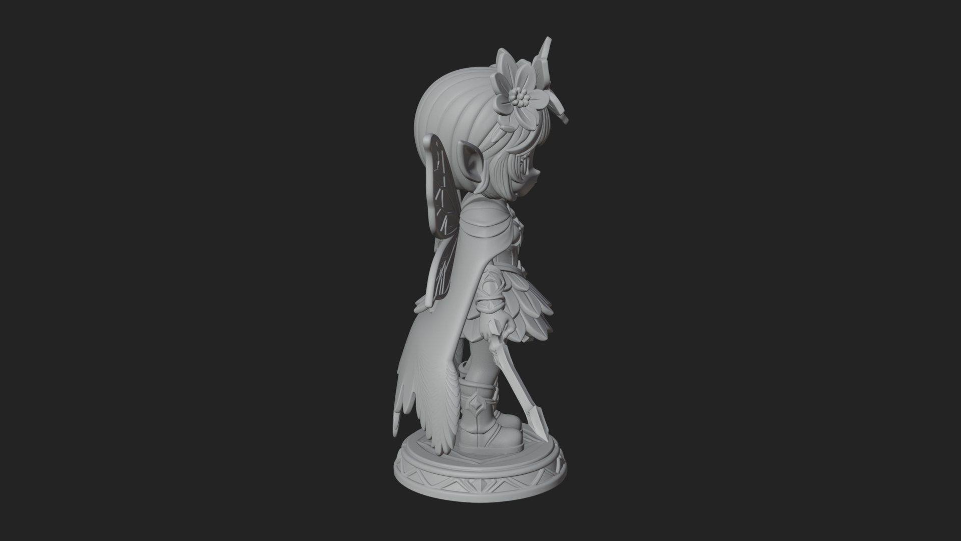 Chibi Flower Fairy With Sword Statue Design 3 3D Print Model 3D Model