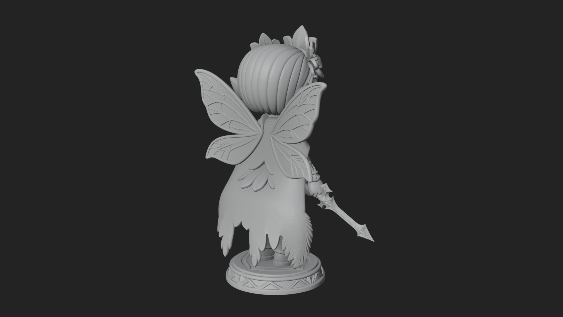 Chibi Flower Fairy With Sword Statue Design 3 3D Print Model 3D Model