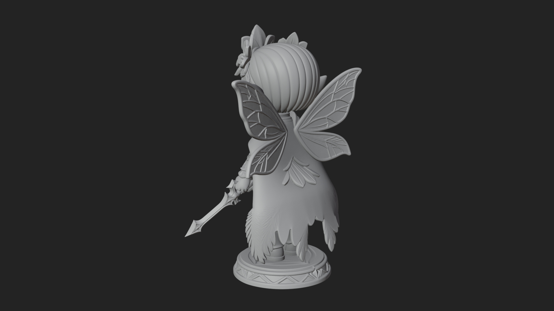 Chibi Flower Fairy With Sword Statue Design 3 3D Print Model 3D Model