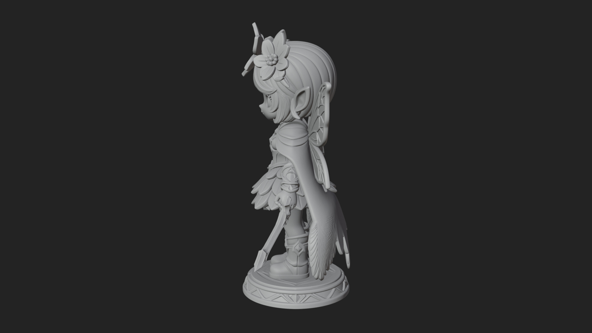 Chibi Flower Fairy With Sword Statue Design 3 3D Print Model 3D Model