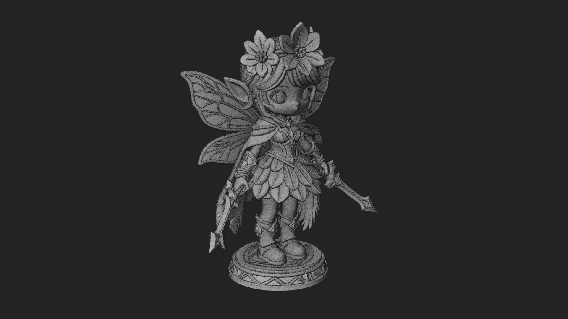 Chibi Flower Fairy With Sword Statue Design 3 3D Print Model 3D Model