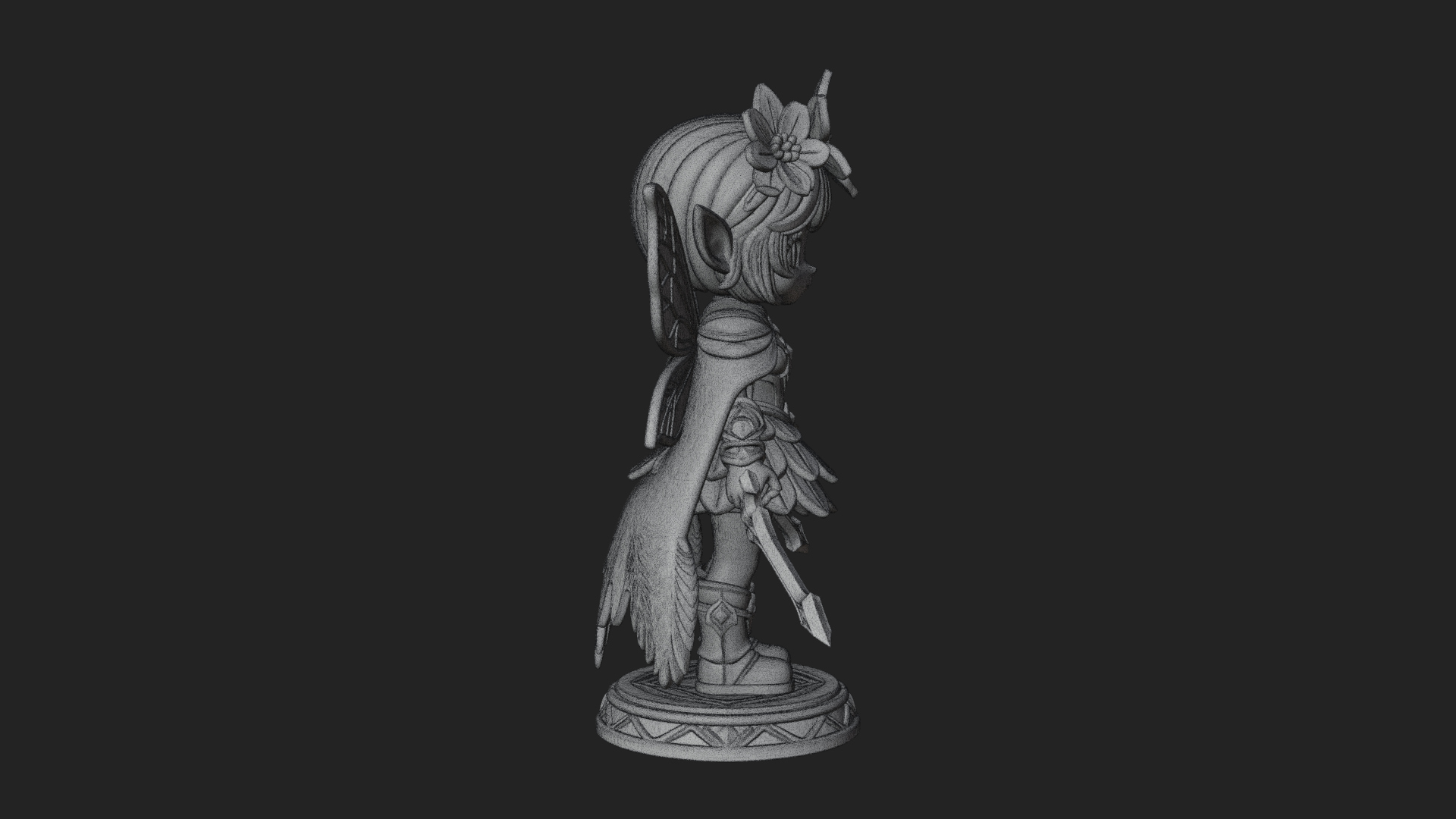 Chibi Flower Fairy With Sword Statue Design 3 3D Print Model 3D Model