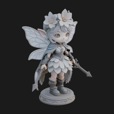 Chibi Flower Fairy With Sword Statue Design 3 3D Print Model