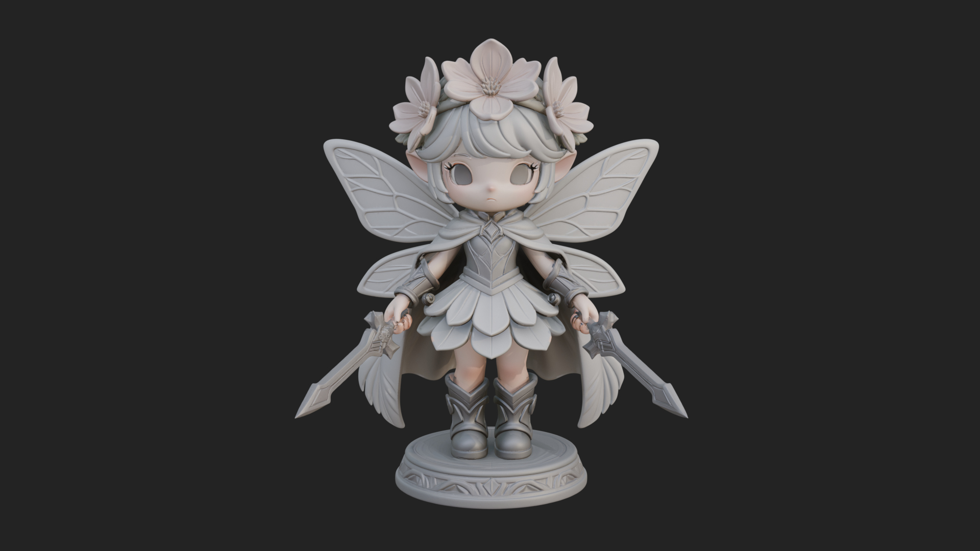 Chibi Flower Fairy With Sword Statue Design 4 3D Print Model 3D Model