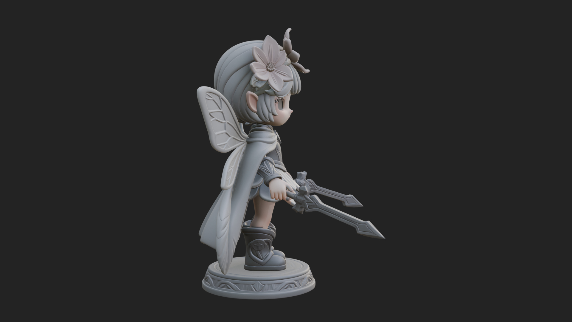 Chibi Flower Fairy With Sword Statue Design 4 3D Print Model 3D Model
