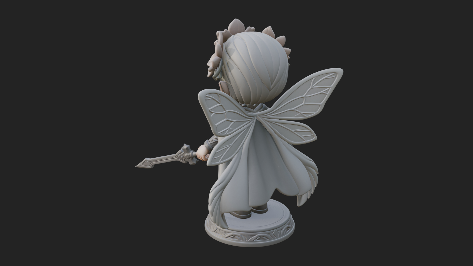 Chibi Flower Fairy With Sword Statue Design 4 3D Print Model 3D Model