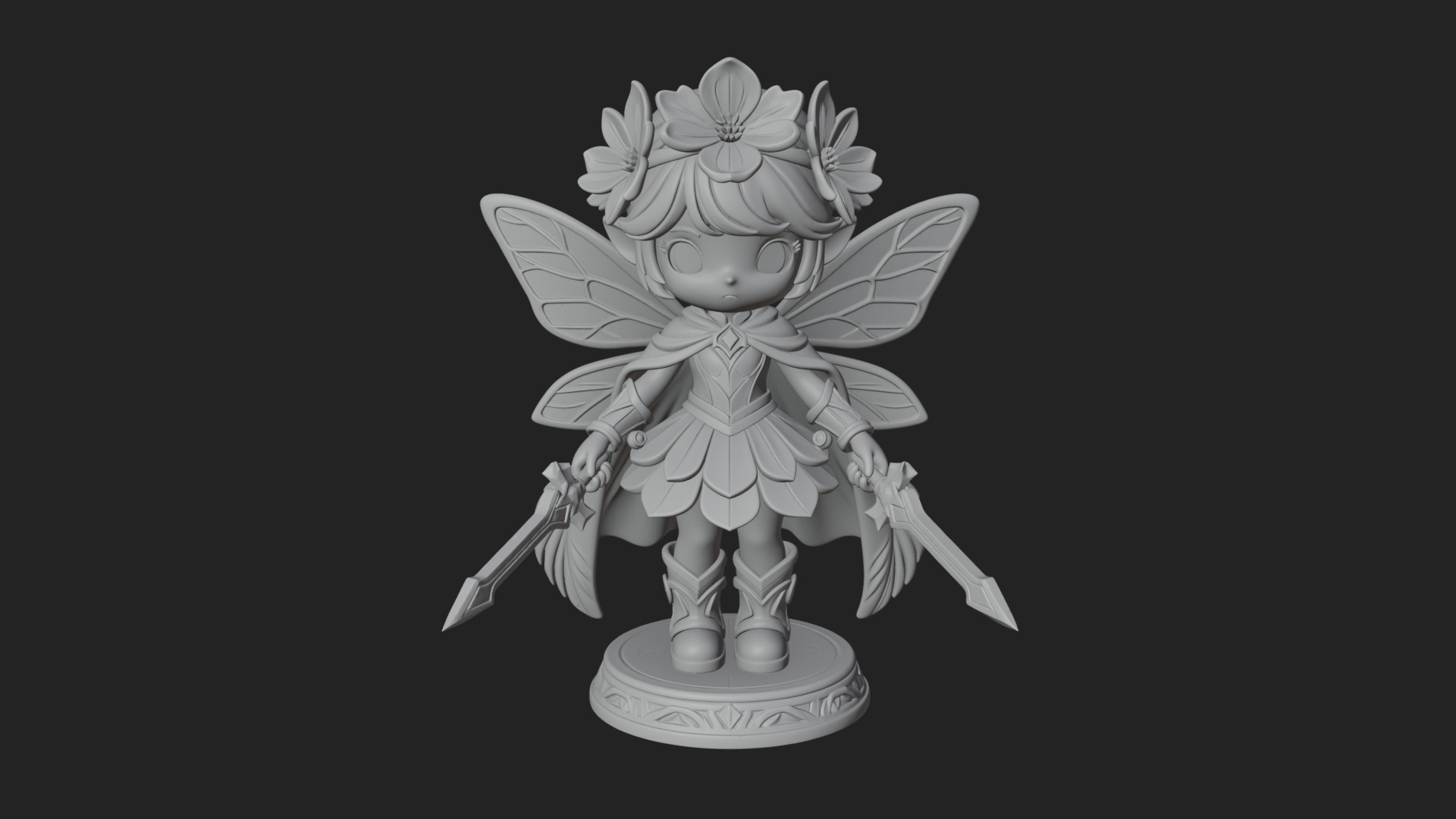Chibi Flower Fairy With Sword Statue Design 4 3D Print Model 3D Model