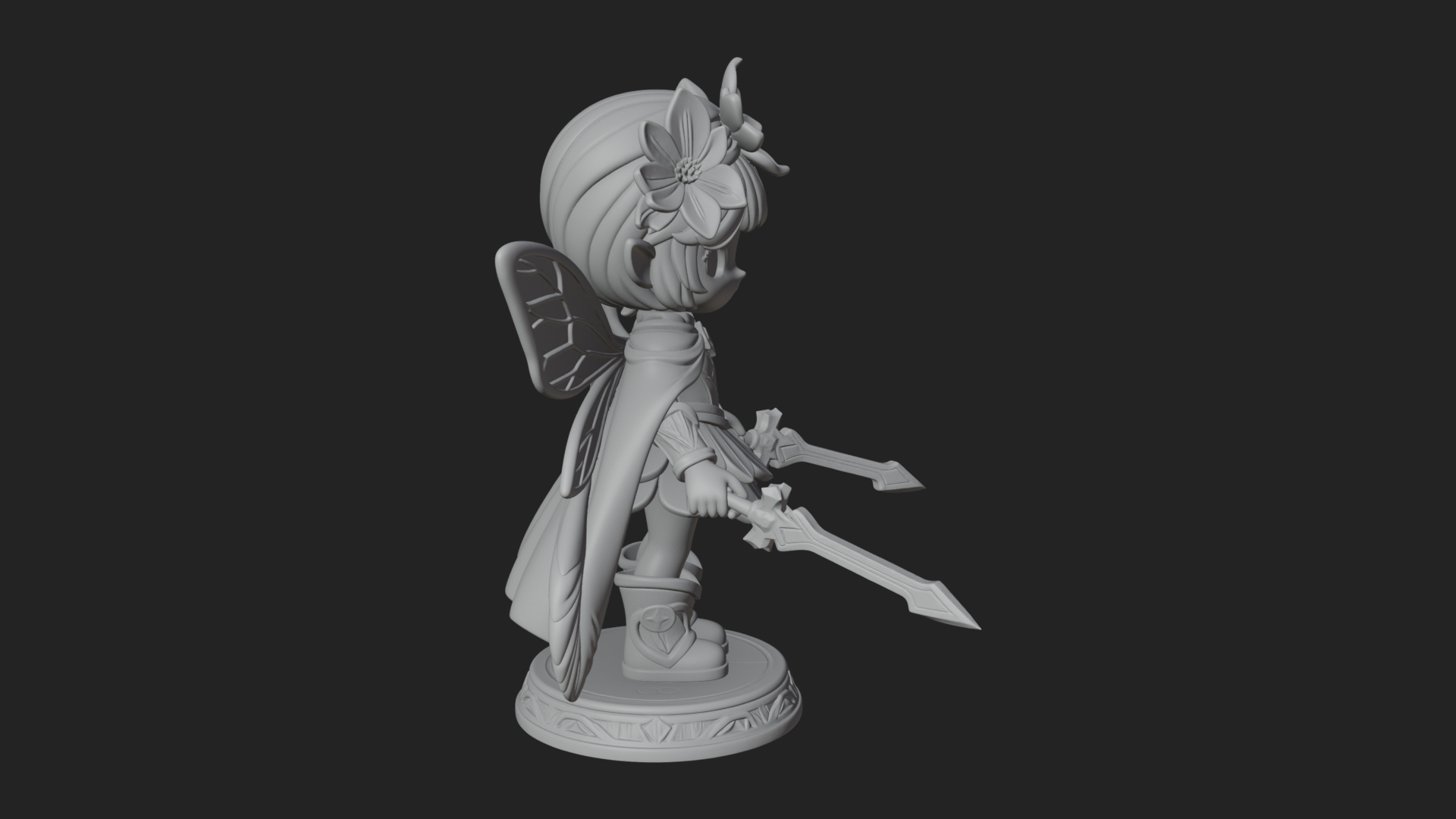 Chibi Flower Fairy With Sword Statue Design 4 3D Print Model 3D Model