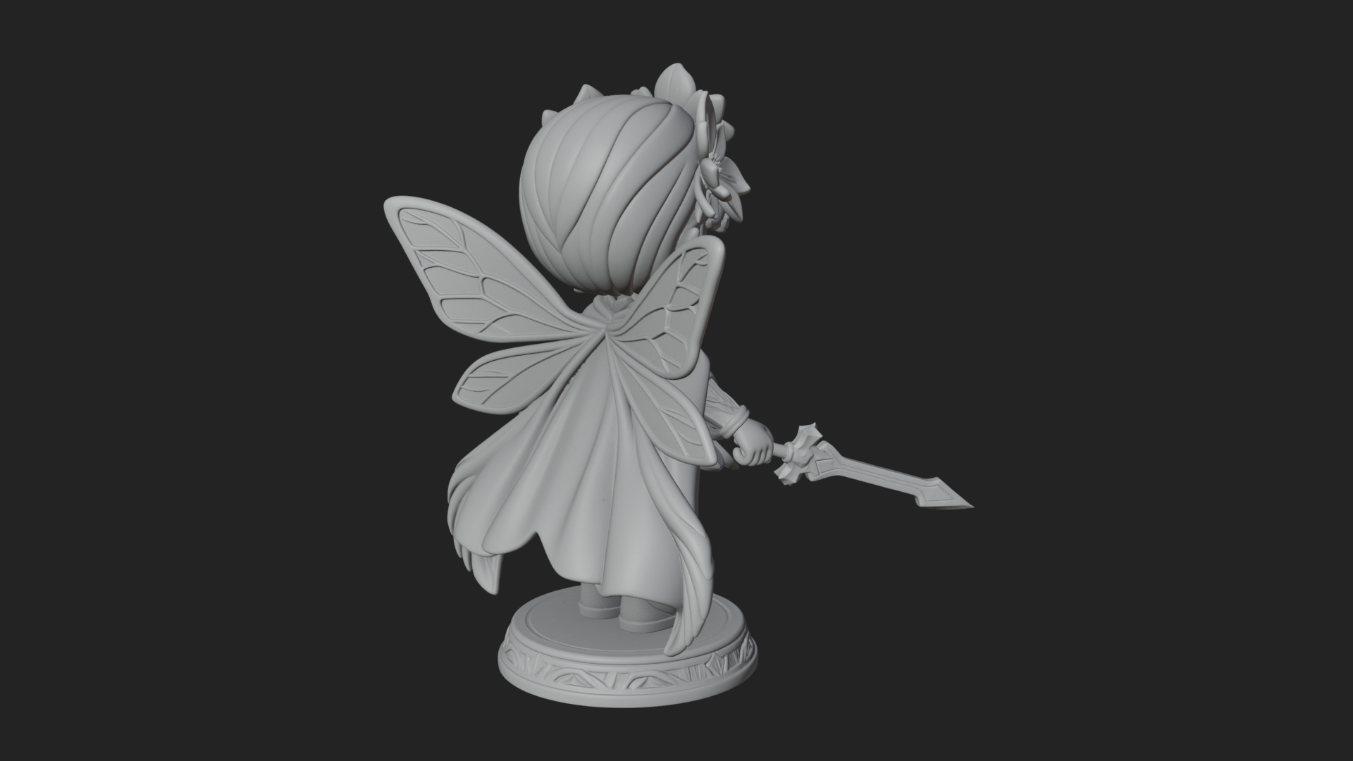 Chibi Flower Fairy With Sword Statue Design 4 3D Print Model 3D Model