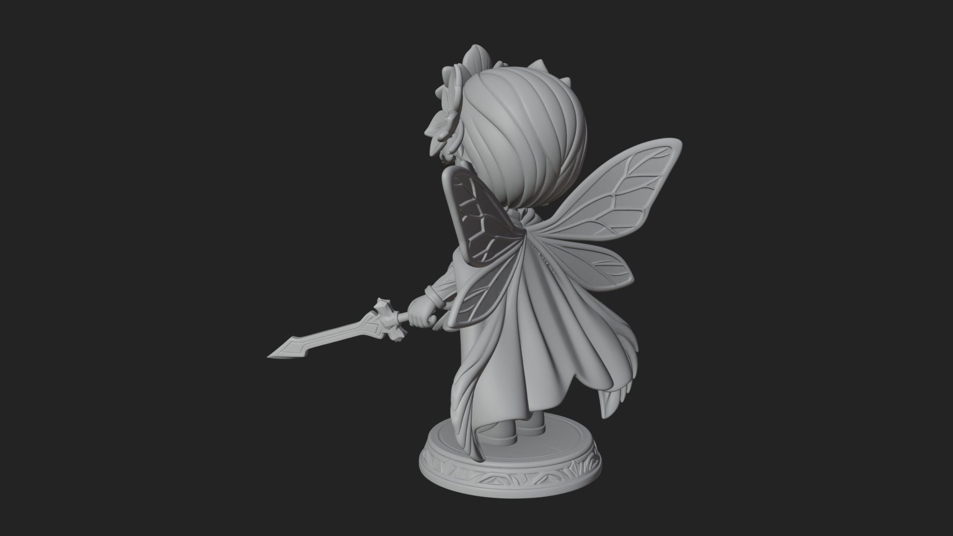Chibi Flower Fairy With Sword Statue Design 4 3D Print Model 3D Model
