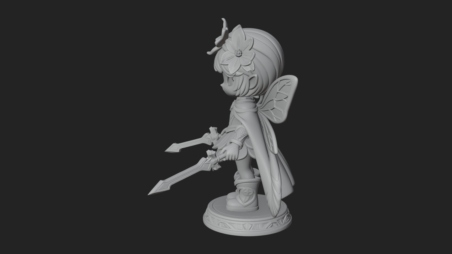 Chibi Flower Fairy With Sword Statue Design 4 3D Print Model 3D Model