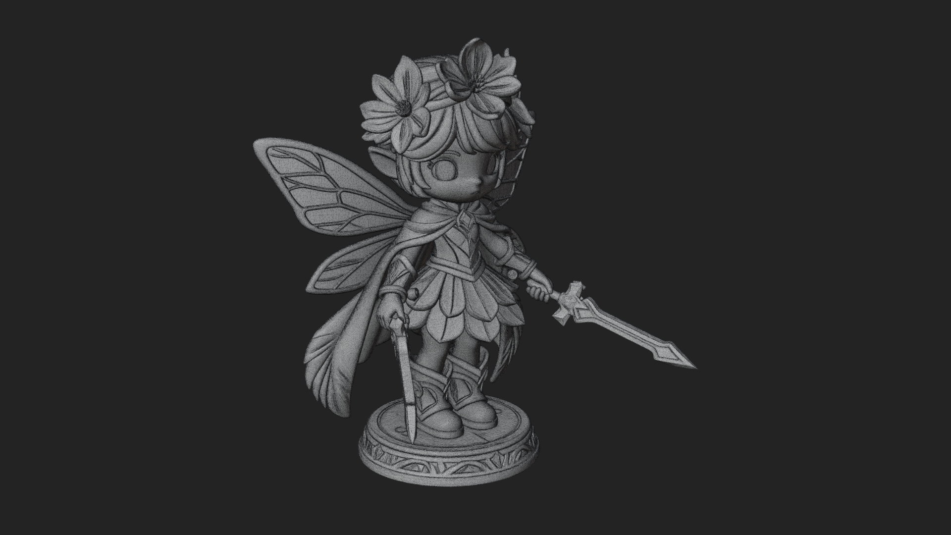 Chibi Flower Fairy With Sword Statue Design 4 3D Print Model 3D Model