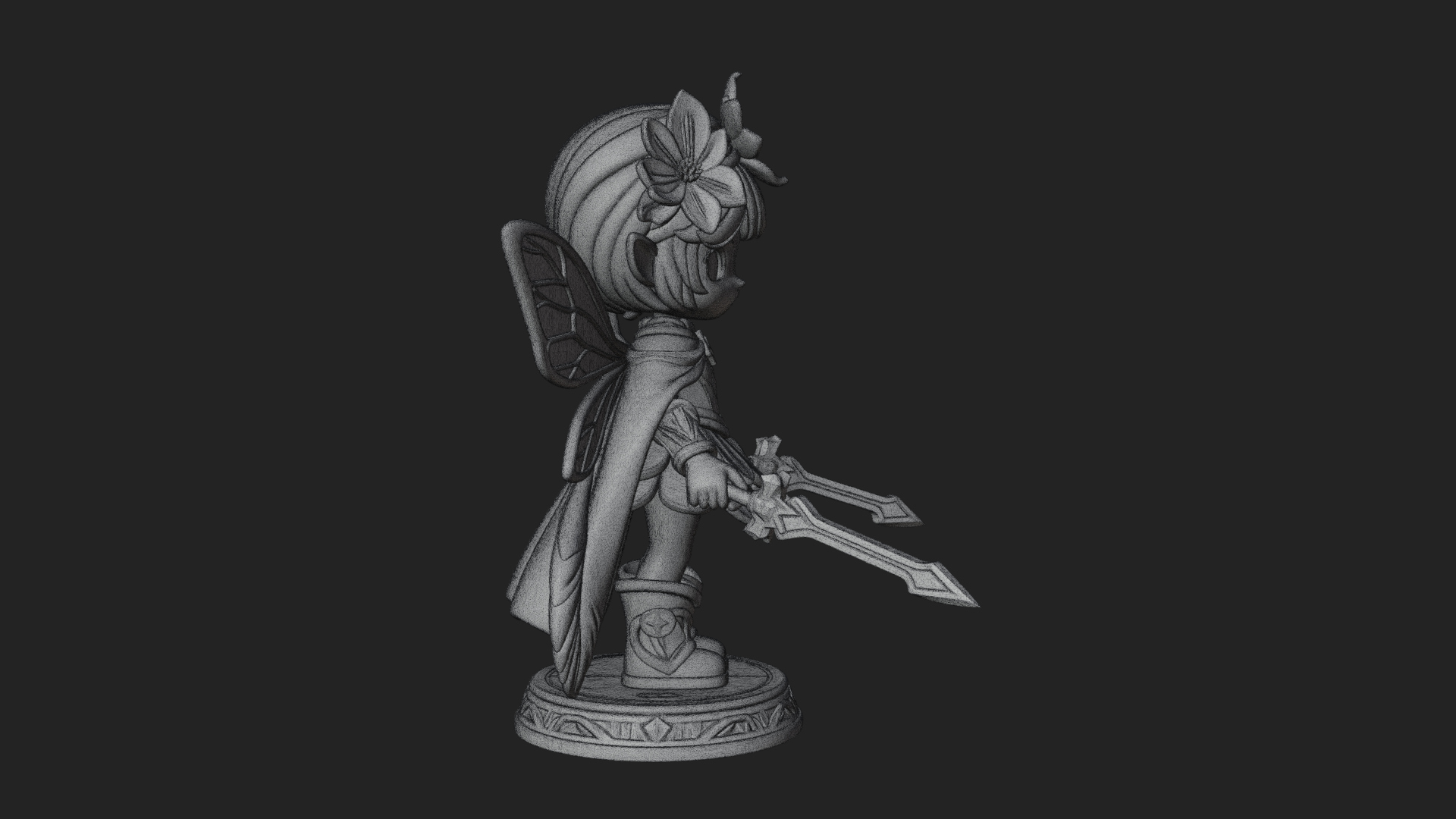 Chibi Flower Fairy With Sword Statue Design 4 3D Print Model 3D Model