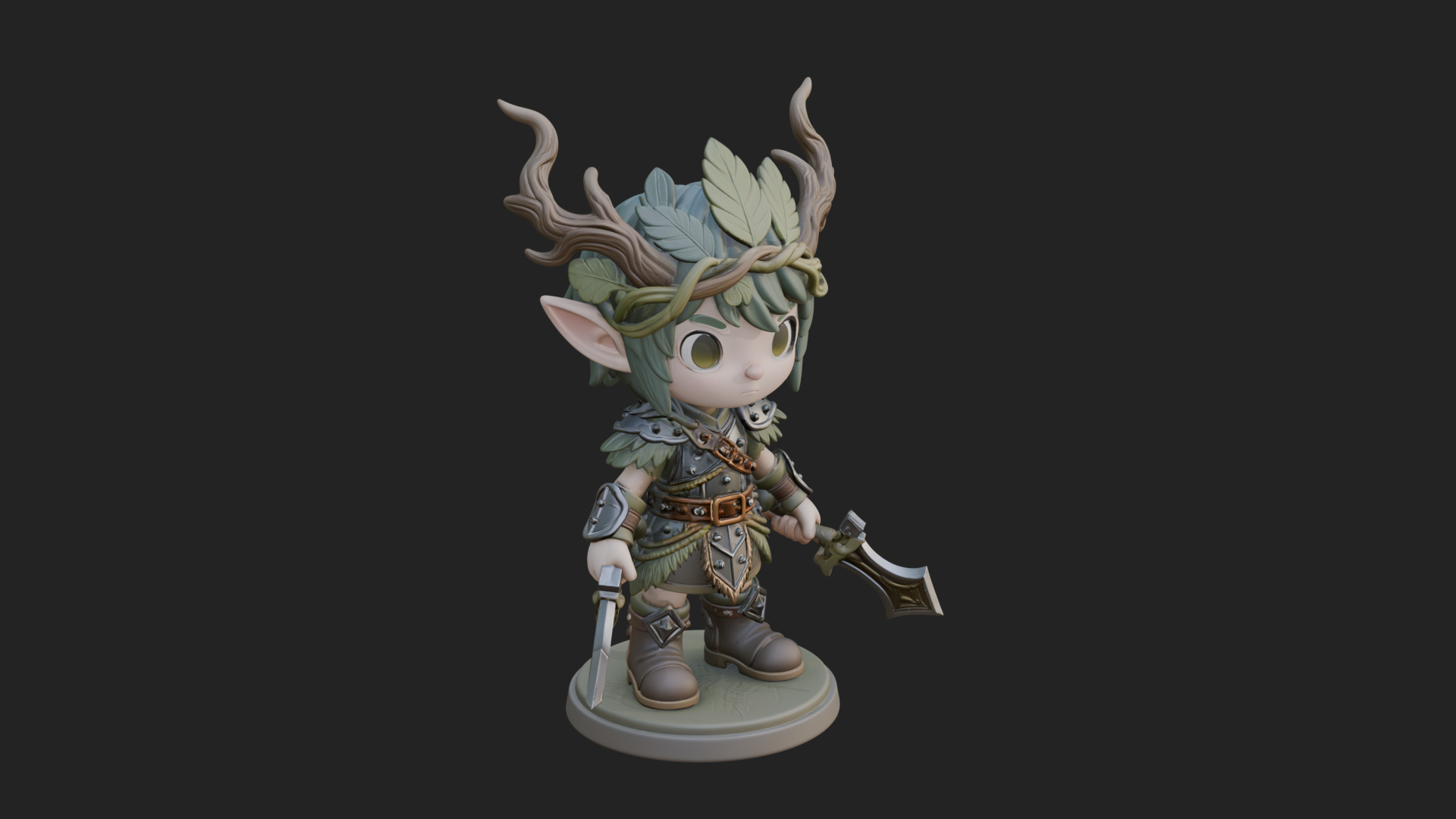 Chibi Forest Elf With Antlers Statue Design 1 3D Print Model 3D Model