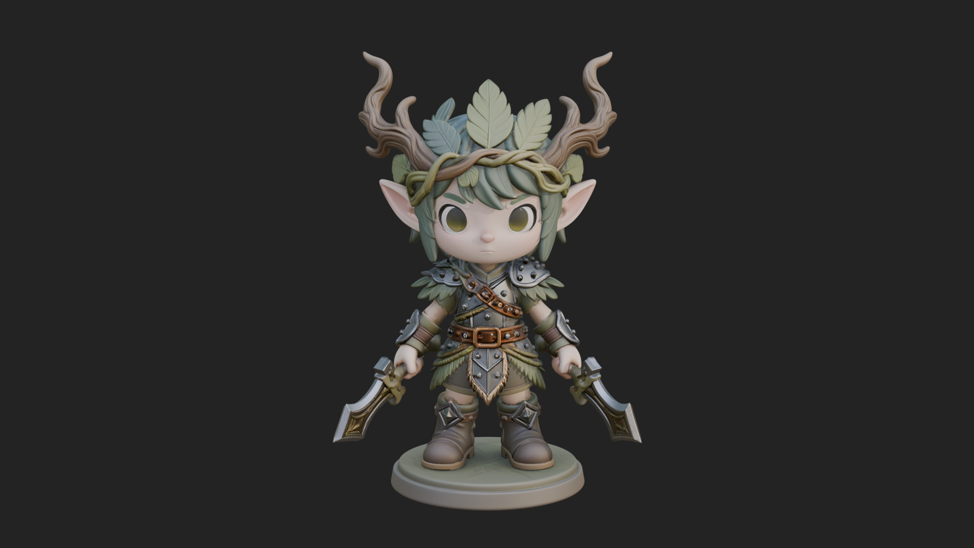 Chibi Forest Elf With Antlers Statue Design 1 3D Print Model 3D Model