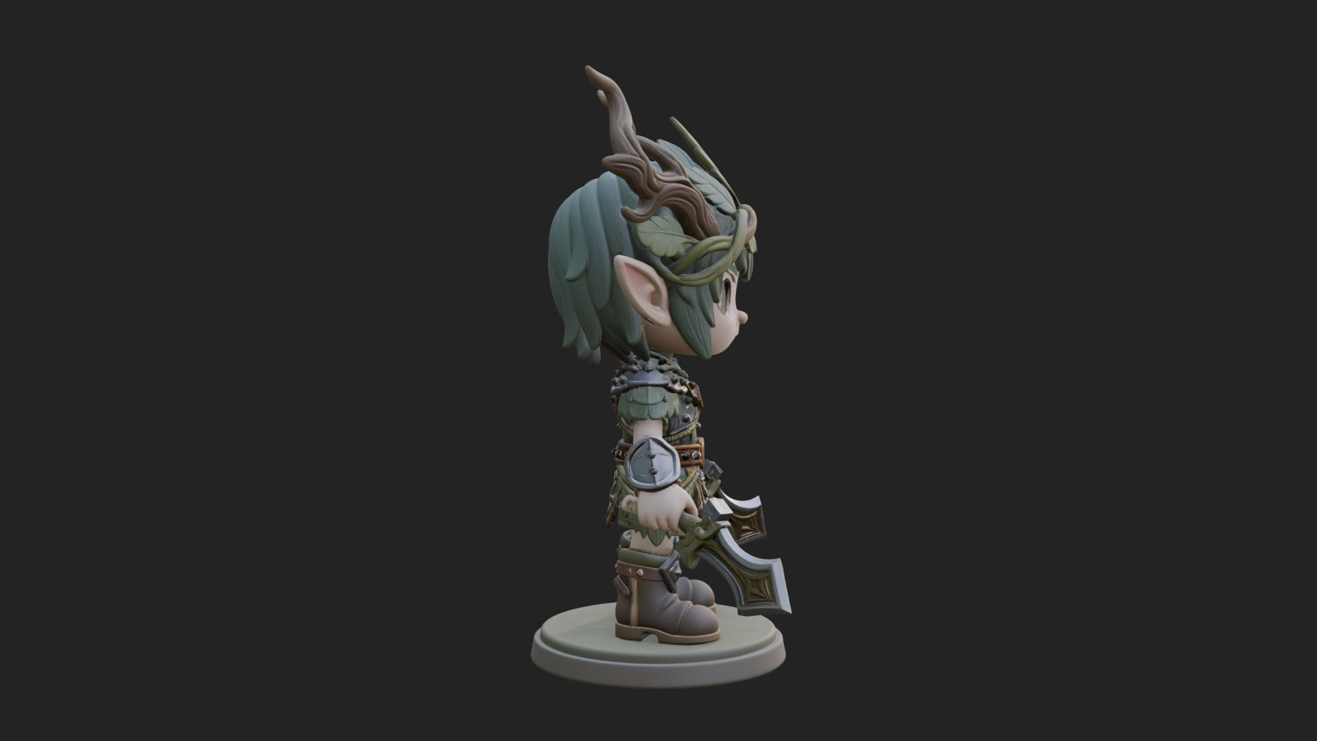 Chibi Forest Elf With Antlers Statue Design 1 3D Print Model 3D Model