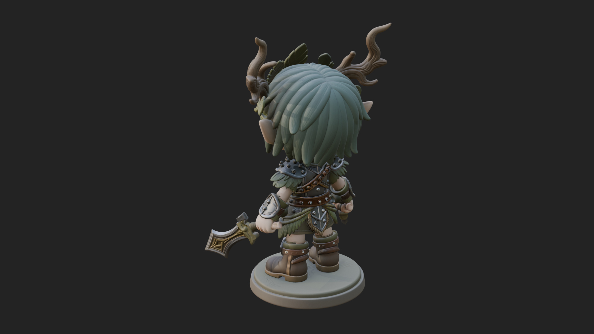 Chibi Forest Elf With Antlers Statue Design 1 3D Print Model 3D Model