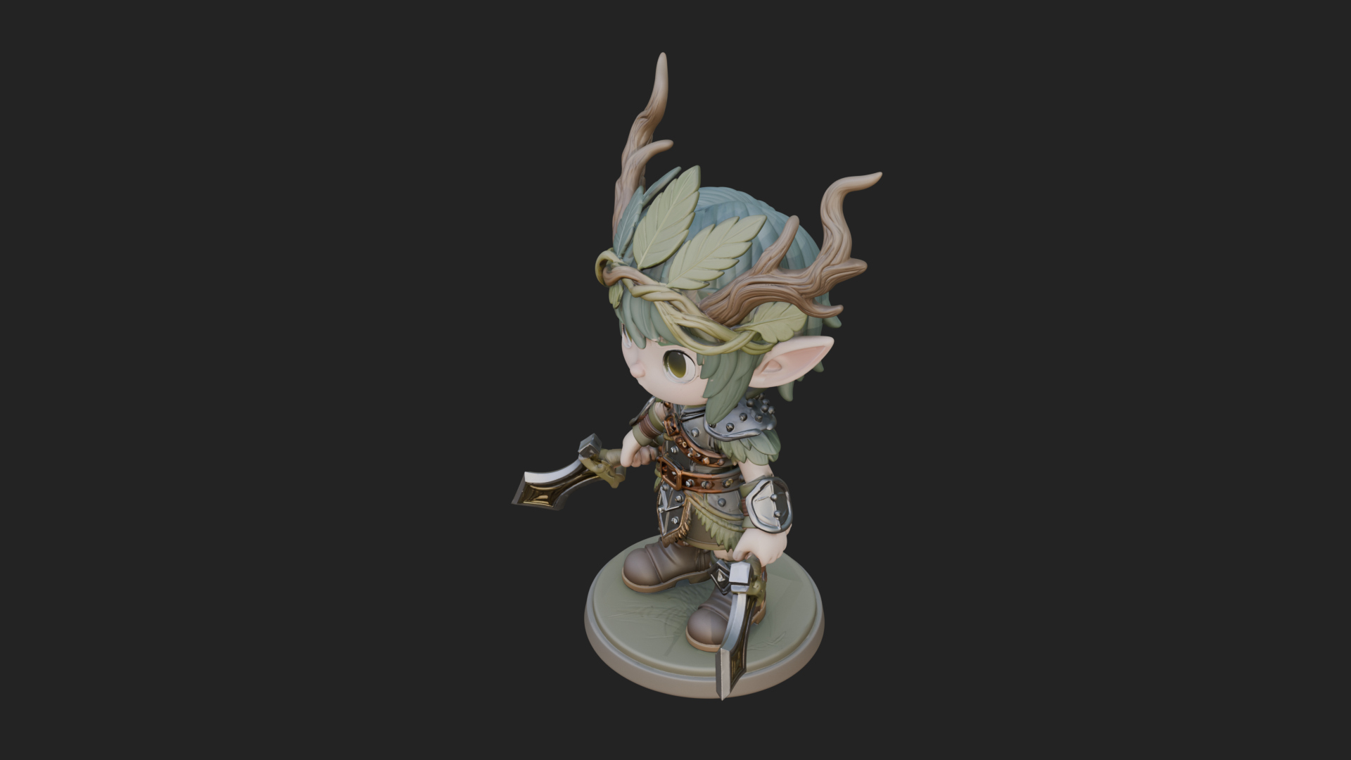Chibi Forest Elf With Antlers Statue Design 1 3D Print Model 3D Model