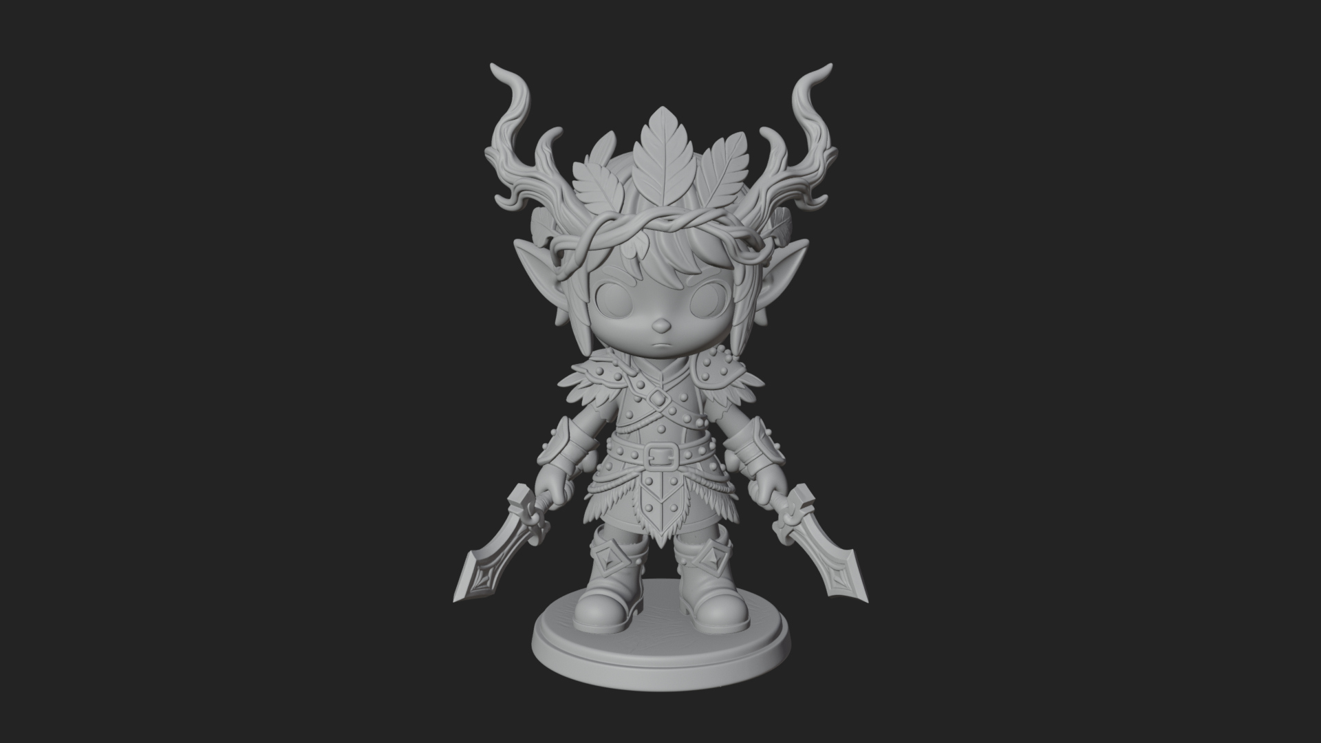 Chibi Forest Elf With Antlers Statue Design 1 3D Print Model 3D Model