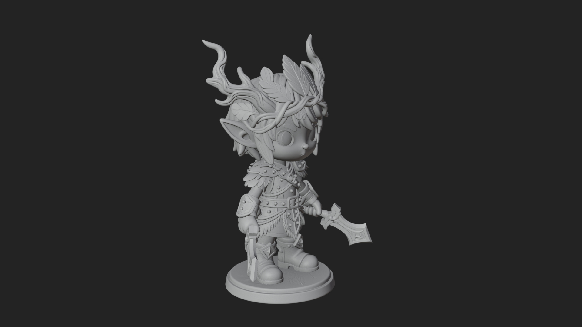 Chibi Forest Elf With Antlers Statue Design 1 3D Print Model 3D Model