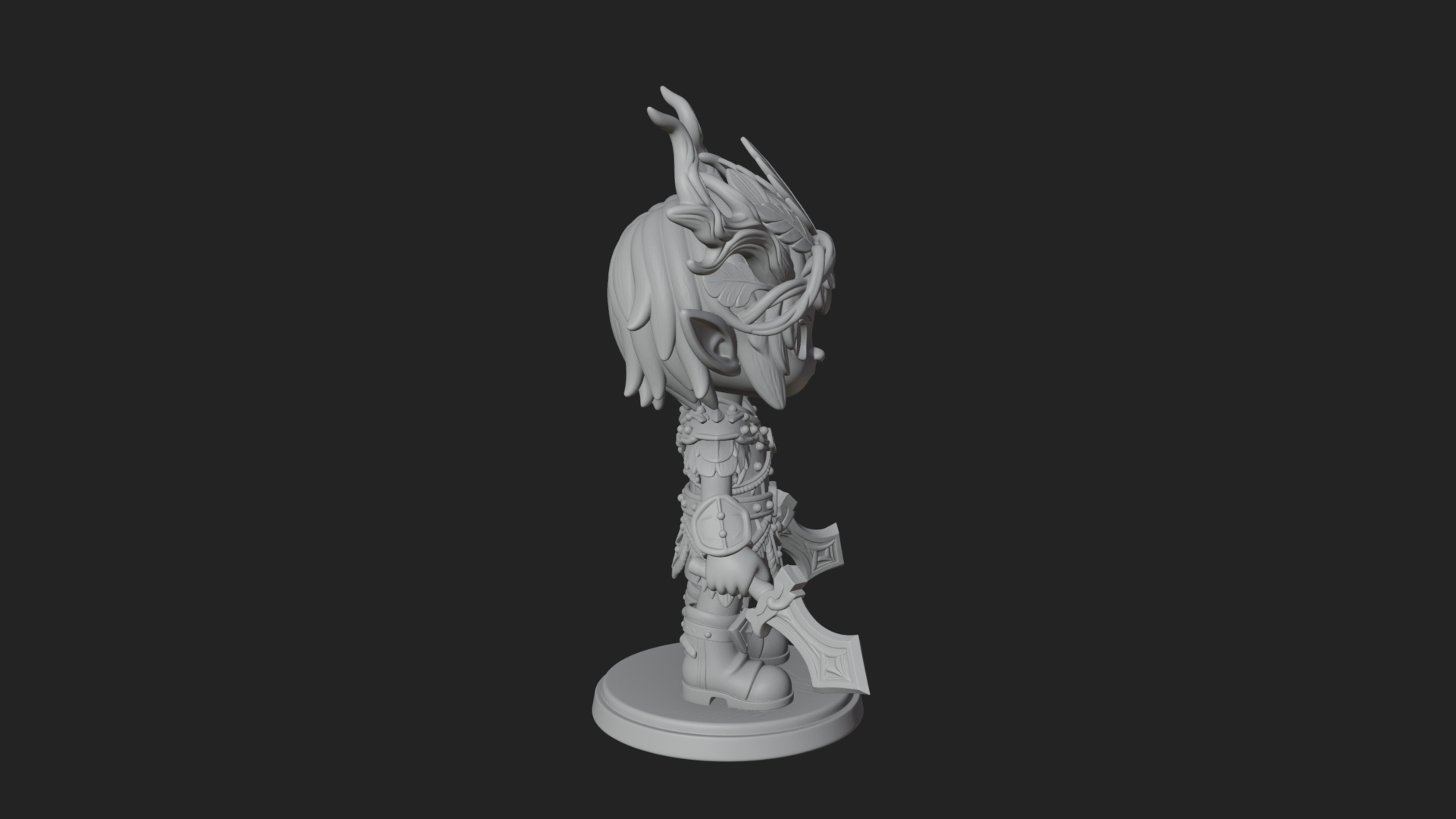 Chibi Forest Elf With Antlers Statue Design 1 3D Print Model 3D Model