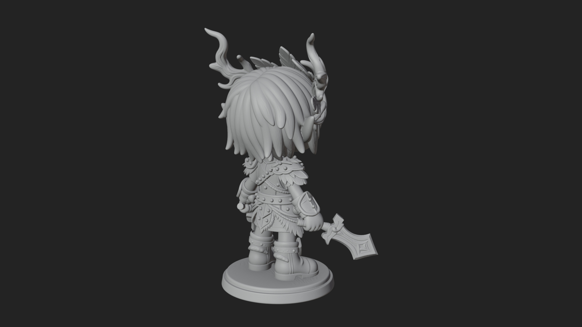 Chibi Forest Elf With Antlers Statue Design 1 3D Print Model 3D Model