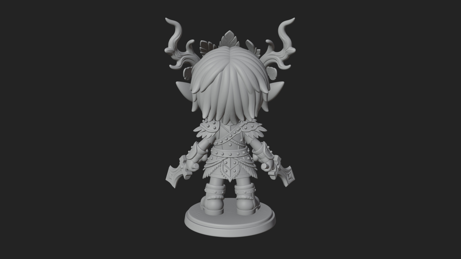 Chibi Forest Elf With Antlers Statue Design 1 3D Print Model 3D Model