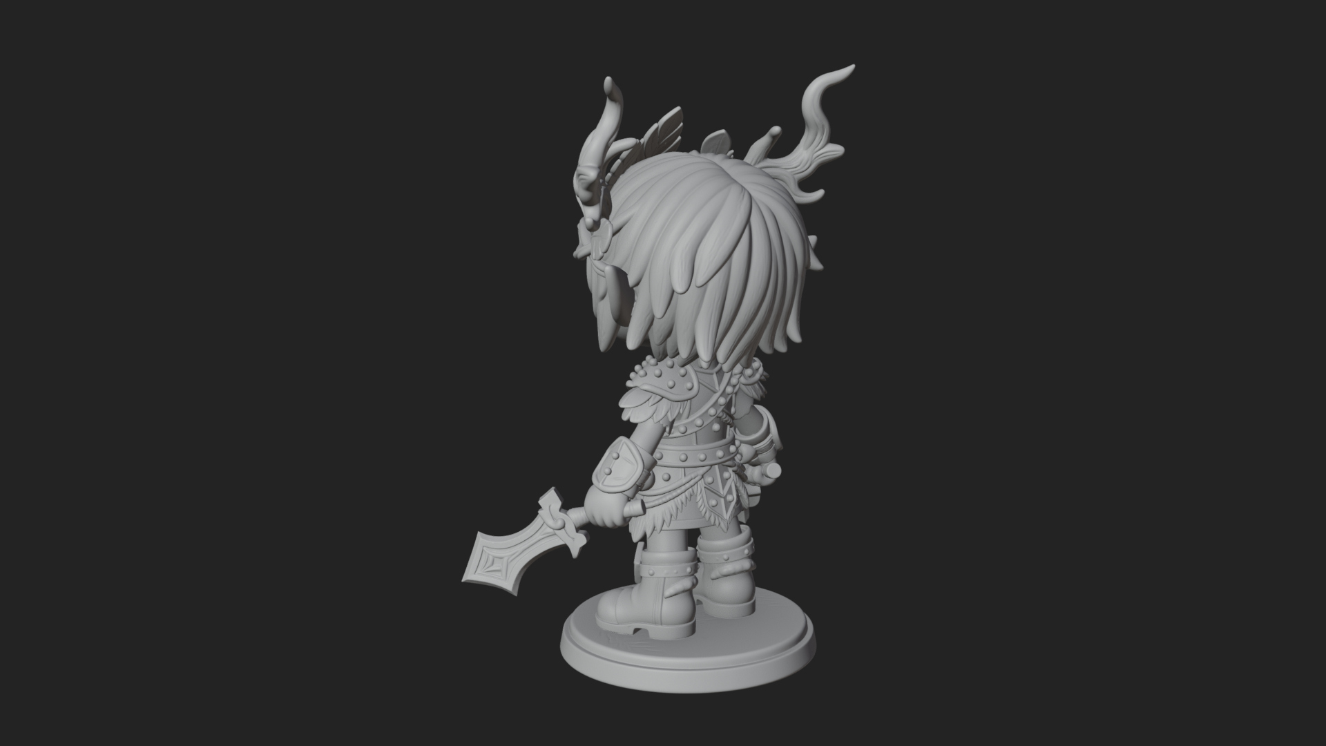 Chibi Forest Elf With Antlers Statue Design 1 3D Print Model 3D Model