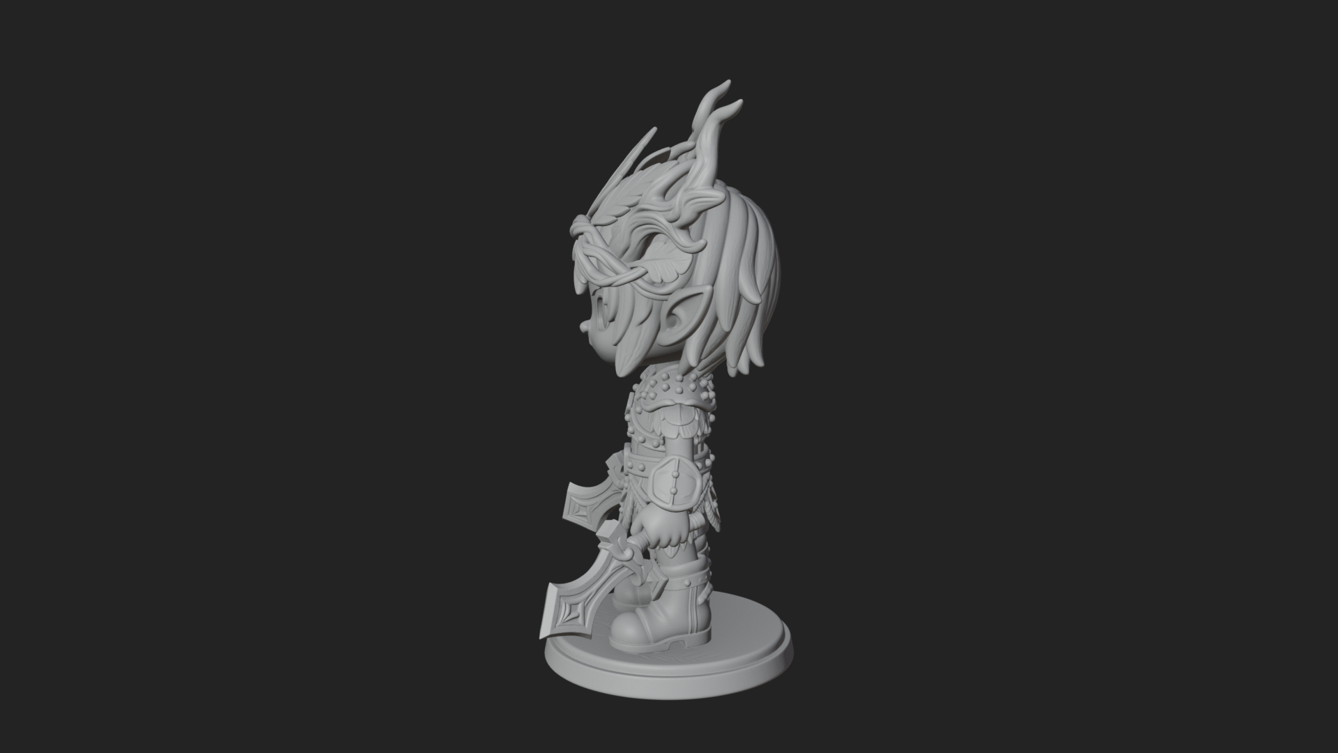 Chibi Forest Elf With Antlers Statue Design 1 3D Print Model 3D Model