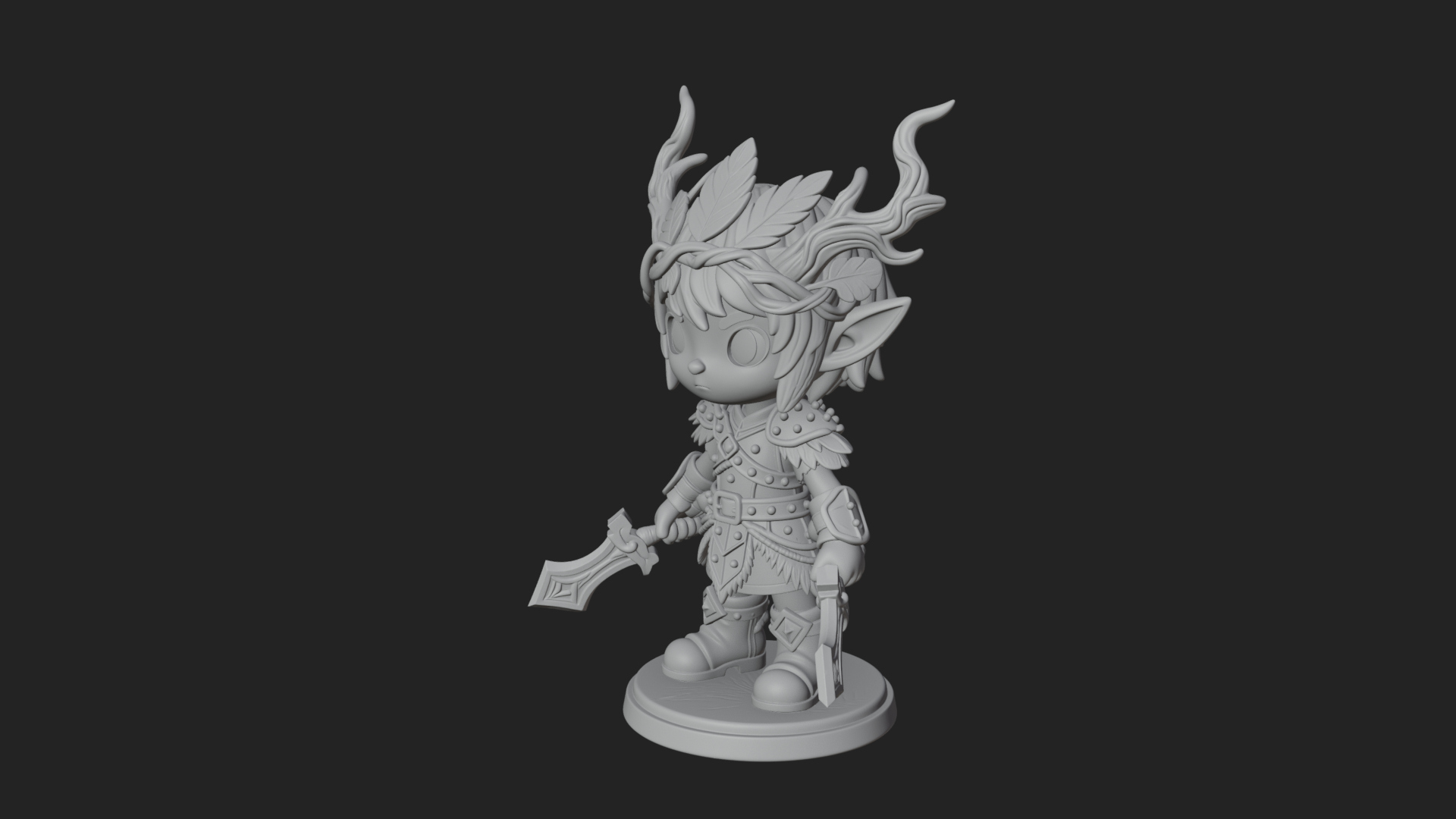 Chibi Forest Elf With Antlers Statue Design 1 3D Print Model 3D Model