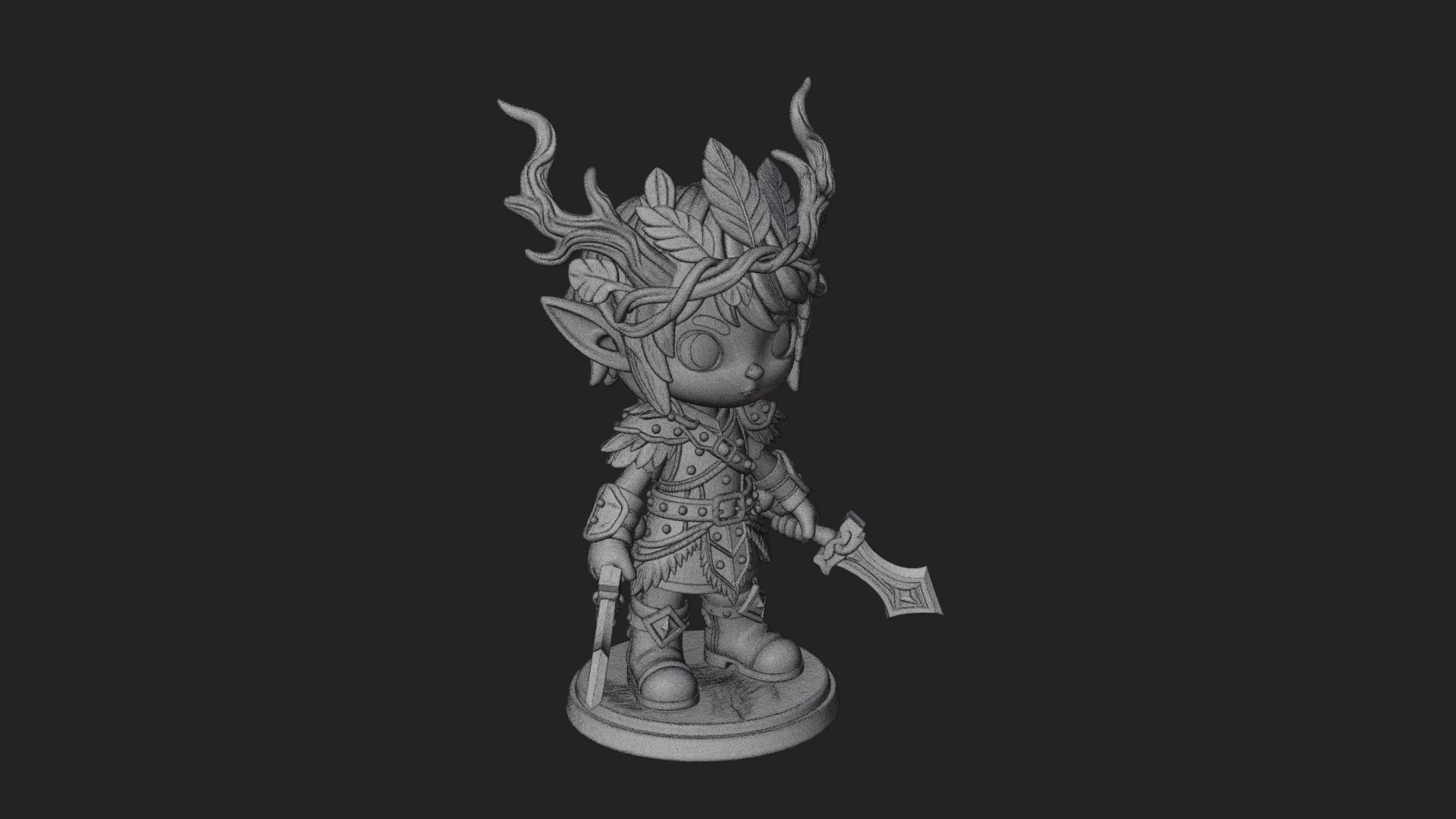 Chibi Forest Elf With Antlers Statue Design 1 3D Print Model 3D Model