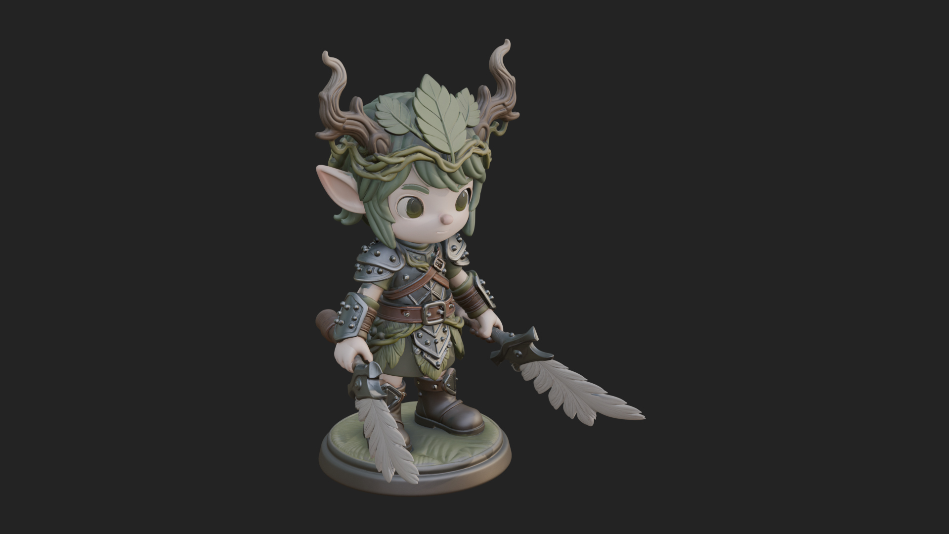 Chibi Forest Elf With Antlers Statue Design 2 3D Print Model 3D Model