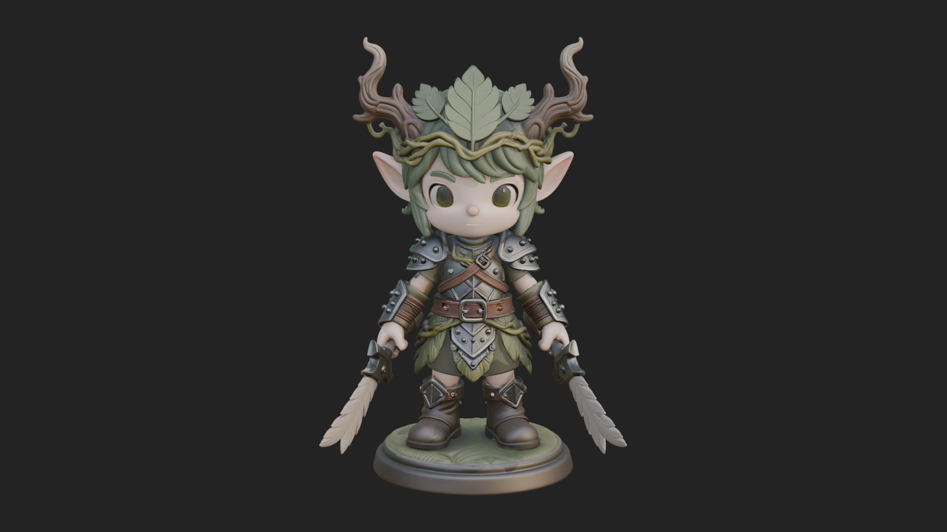 Chibi Forest Elf With Antlers Statue Design 2 3D Print Model 3D Model