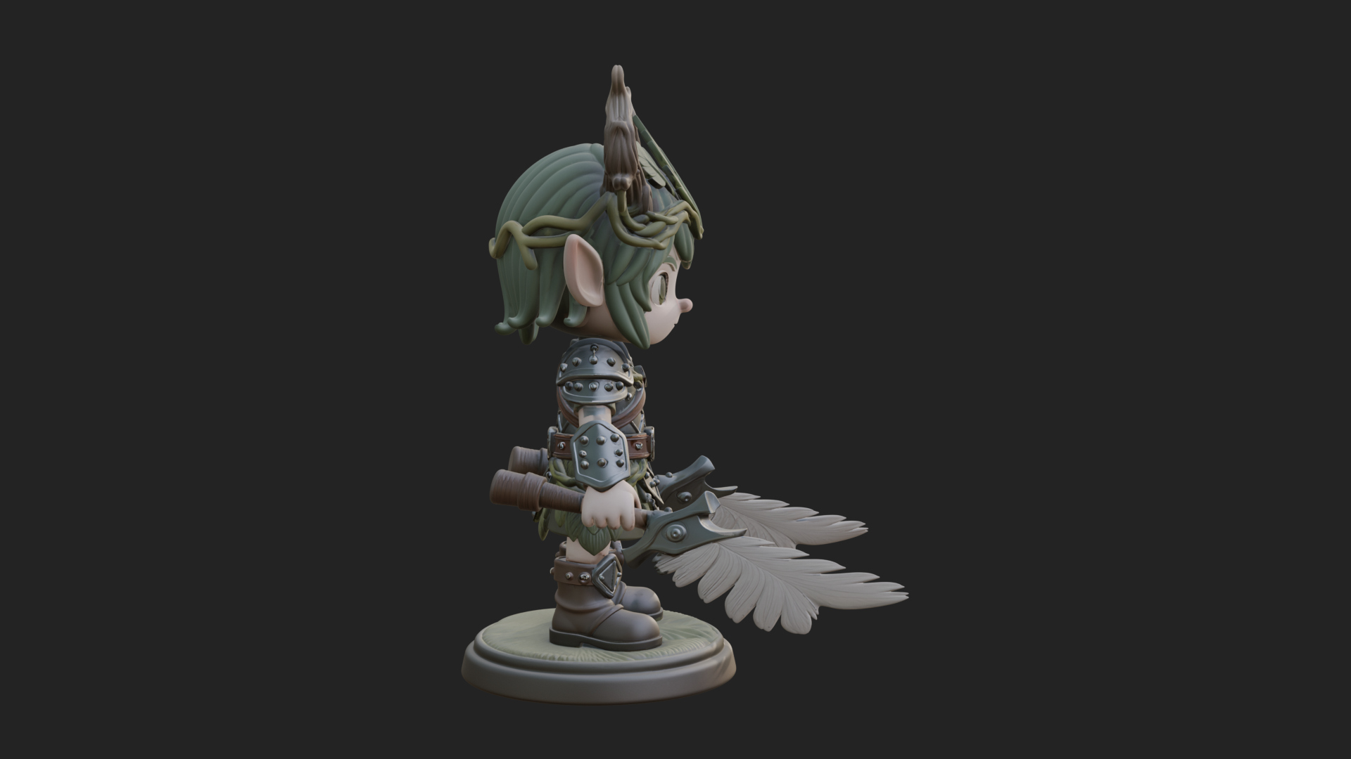 Chibi Forest Elf With Antlers Statue Design 2 3D Print Model 3D Model