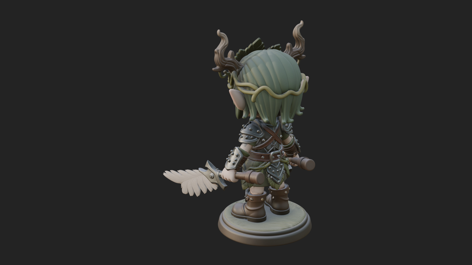 Chibi Forest Elf With Antlers Statue Design 2 3D Print Model 3D Model
