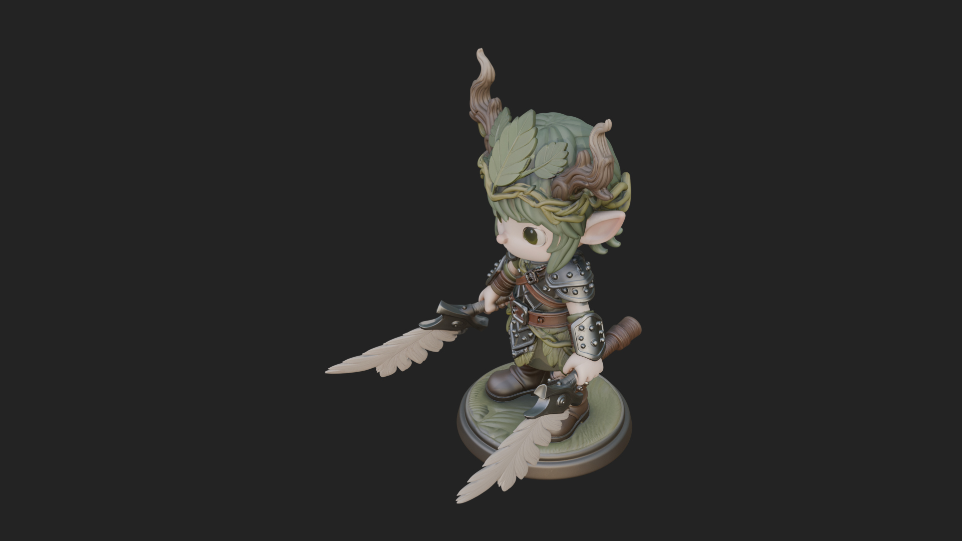 Chibi Forest Elf With Antlers Statue Design 2 3D Print Model 3D Model