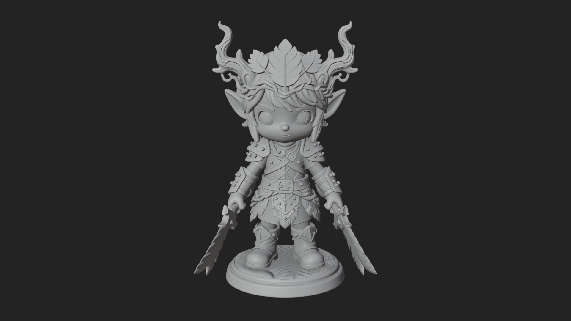 Chibi Forest Elf With Antlers Statue Design 2 3D Print Model 3D Model
