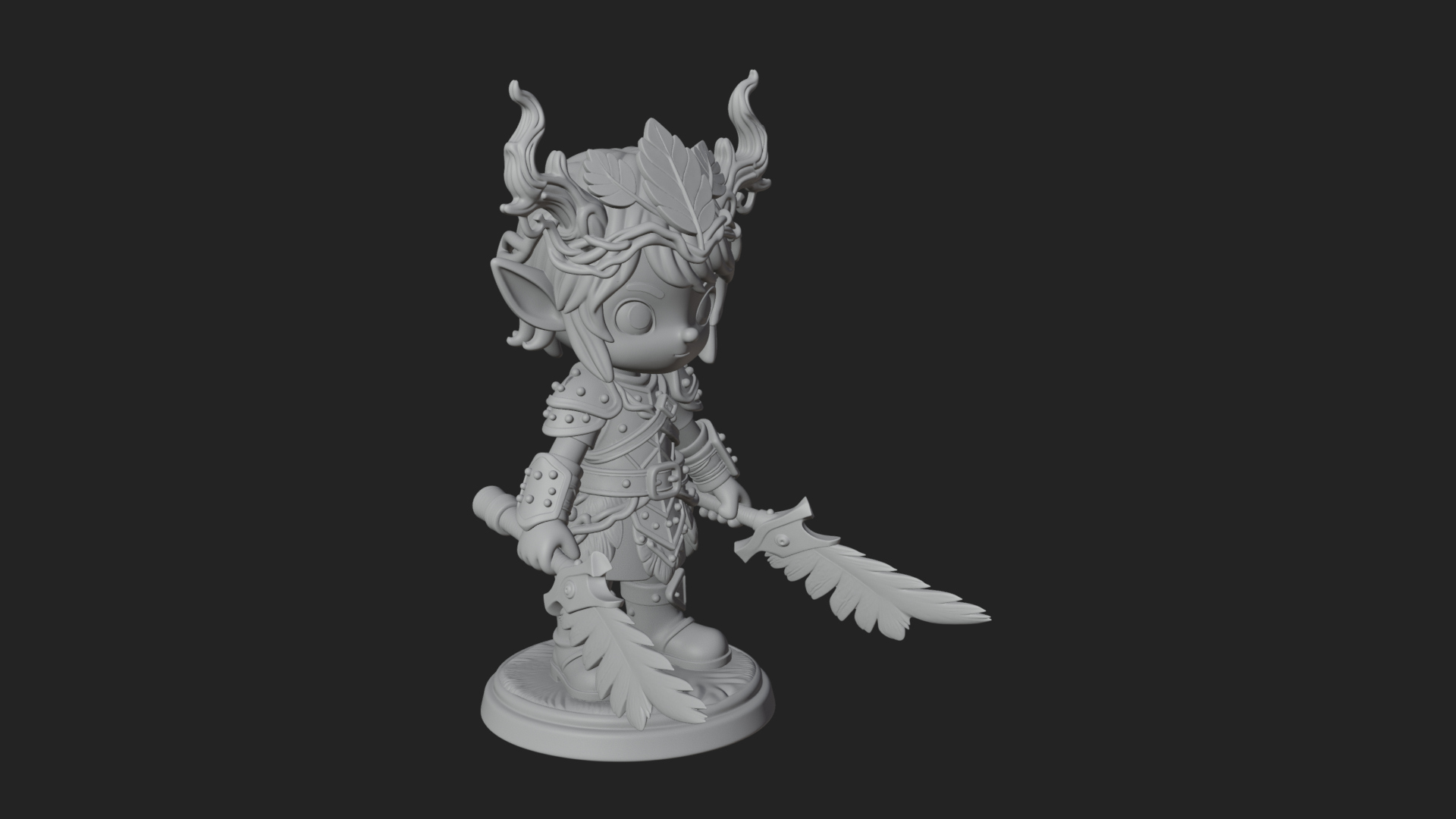 Chibi Forest Elf With Antlers Statue Design 2 3D Print Model 3D Model