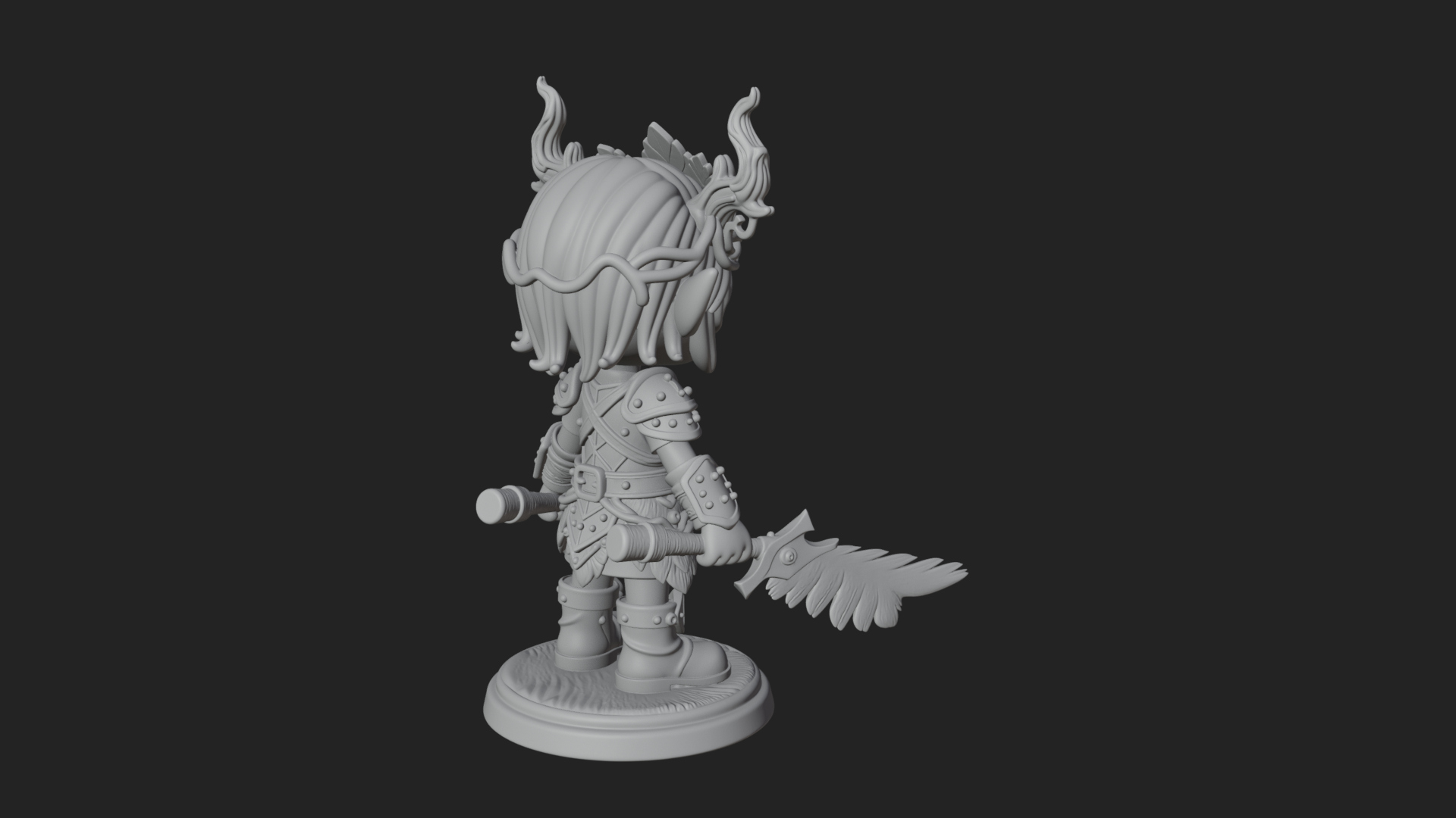 Chibi Forest Elf With Antlers Statue Design 2 3D Print Model 3D Model