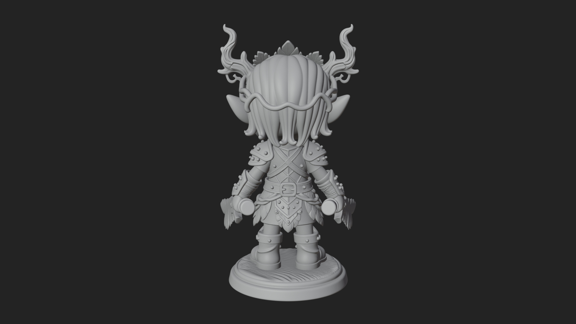 Chibi Forest Elf With Antlers Statue Design 2 3D Print Model 3D Model
