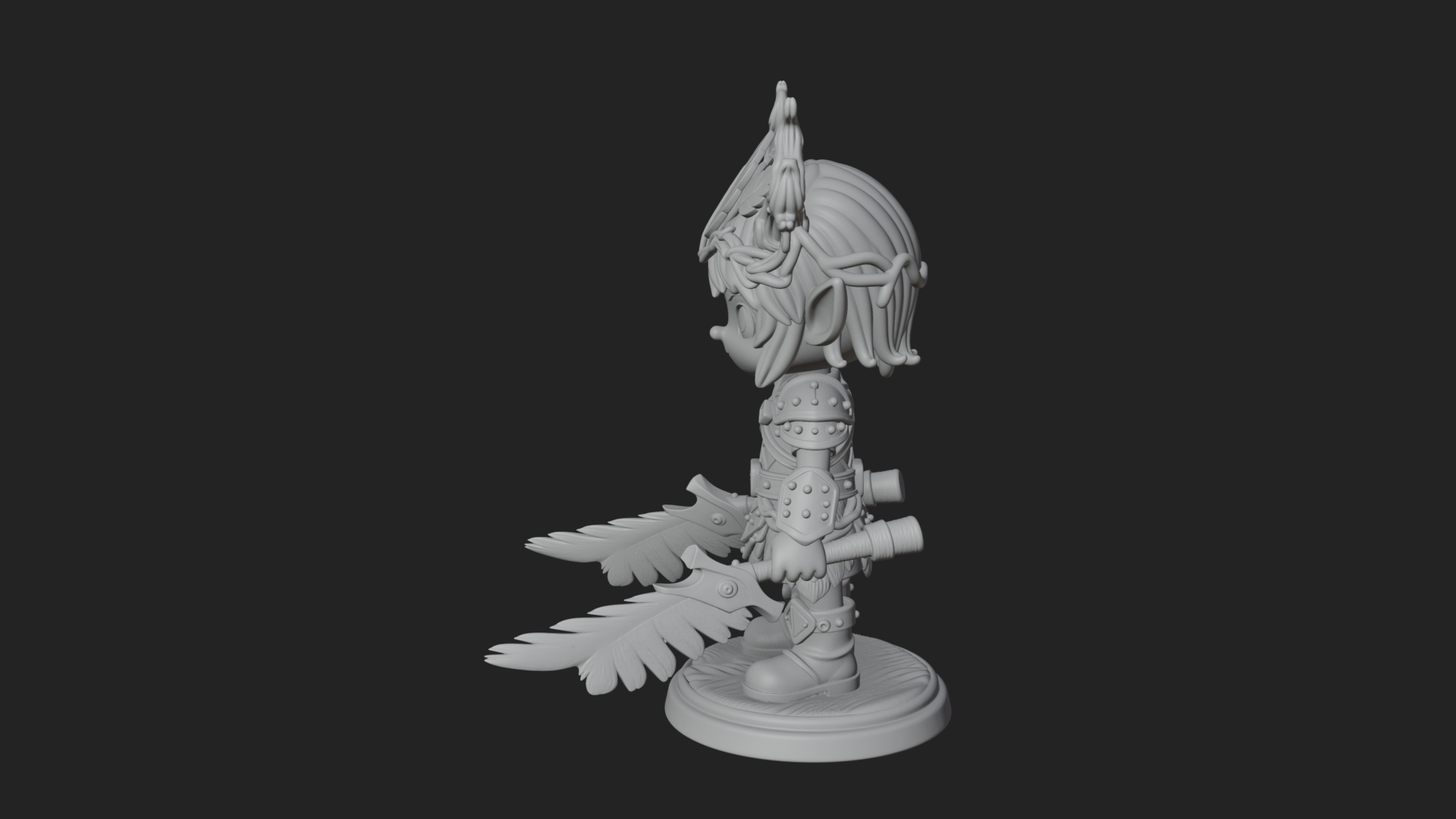 Chibi Forest Elf With Antlers Statue Design 2 3D Print Model 3D Model