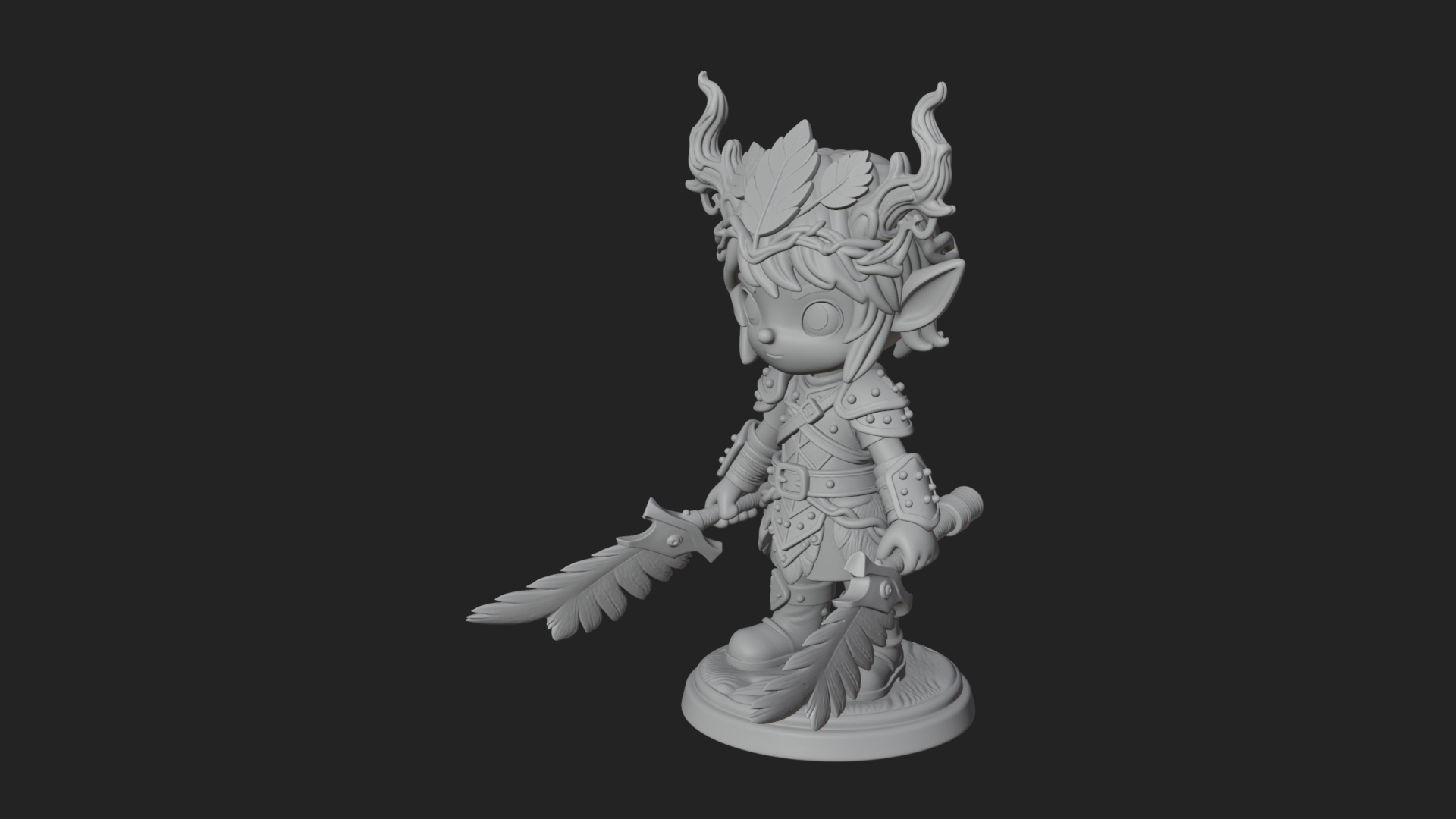 Chibi Forest Elf With Antlers Statue Design 2 3D Print Model 3D Model