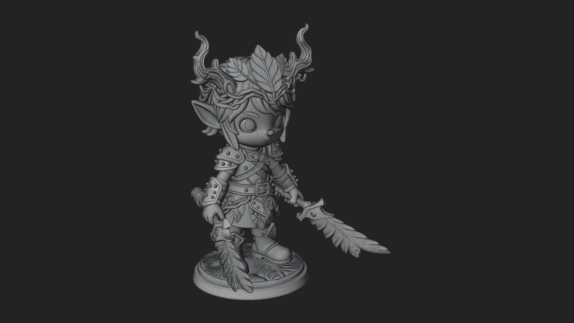 Chibi Forest Elf With Antlers Statue Design 2 3D Print Model 3D Model