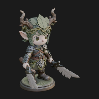 Chibi Forest Elf With Antlers Statue Design 2 3D Print Model