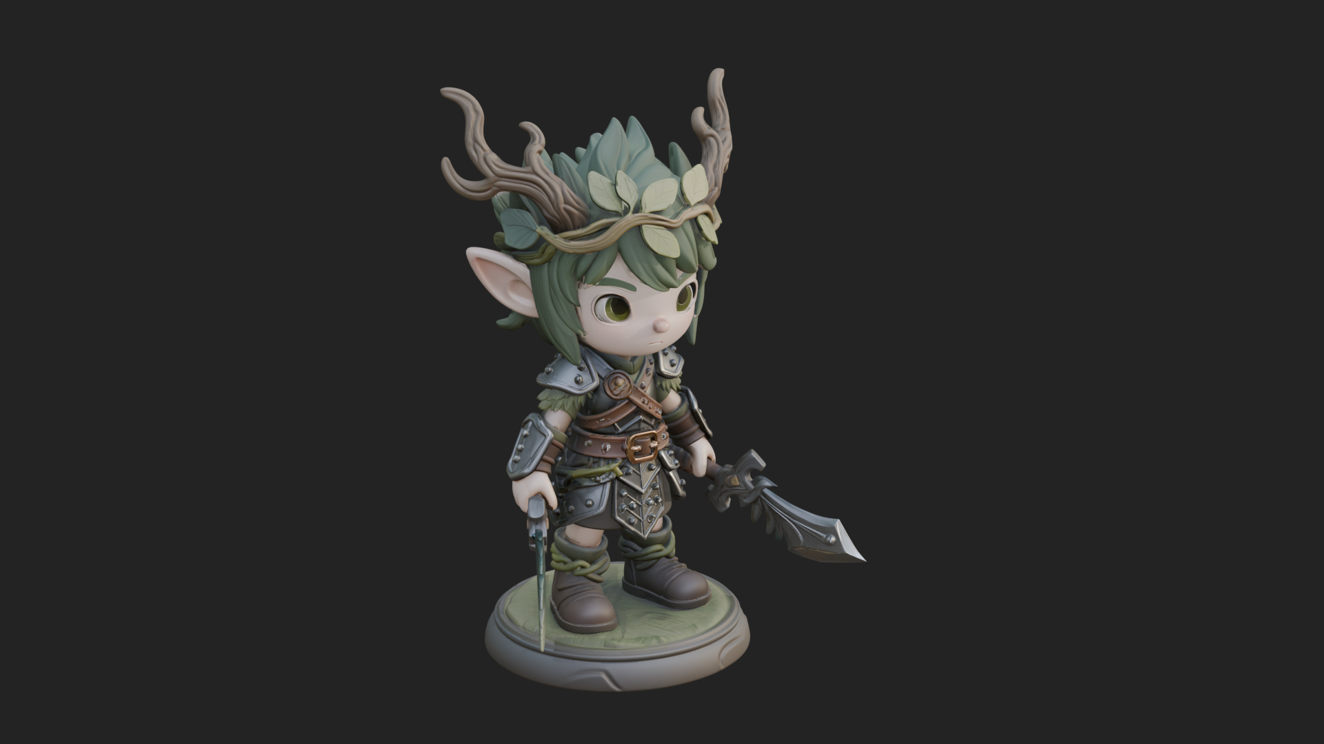 Chibi Forest Elf With Antlers Statue Design 3 3D Print Model 3D Model